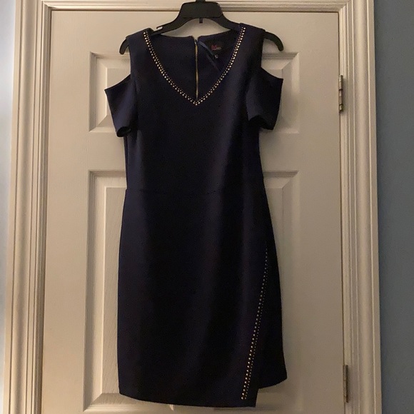 Dark Navy Dress with gold embellishment (trim) - Picture 1 of 3